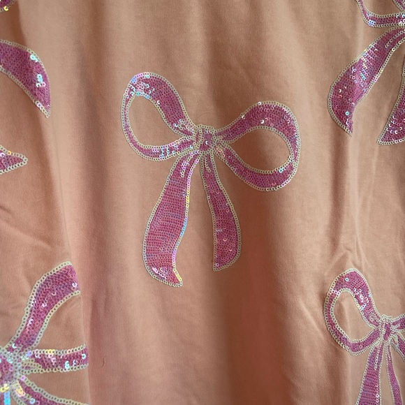 Peach Love Sequin Pink Crewneck with Bow Design - Picture 2 of 4